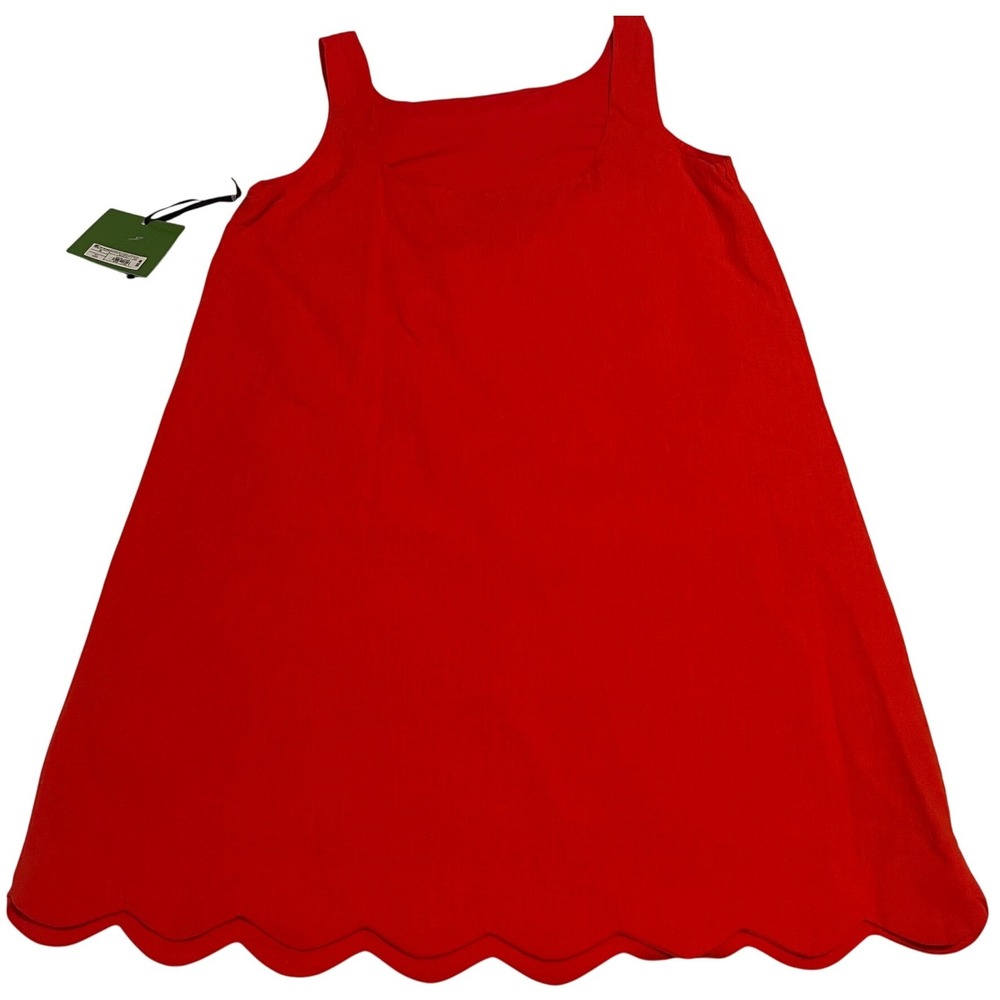00681 Kate Spade New York Scallop Hem A Line Dress Sleeveless Square Neck Size S - Picture 6 of 11